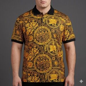 Premiere Polo Shirt Baroque Crown Gold Black 3XL EUC‎